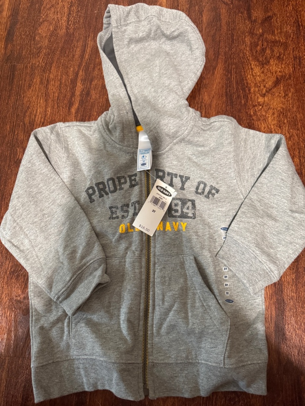 Old Navy Gray Hooded Zip-Up Sweatshirt with Yellow Accent